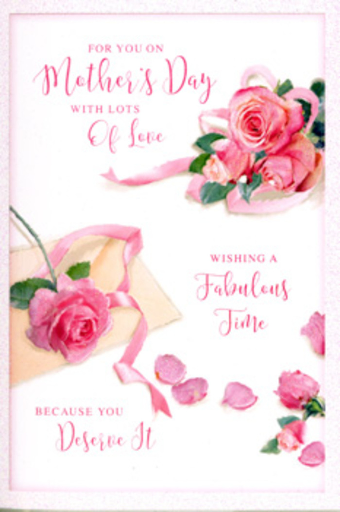 The Mother's Day card in this image feels like a hand-tied bouquet translated onto paper, with roses taking centre stage in the same way they might in a carefully composed arrangement prepared for a South Tottenham home. Multiple clusters of pink roses are spread across a creamy white background, each bloom painted with attention to detail: you can almost trace the spiral of each petal from the tight centre to the softly ruffled outer edge. The colour palette moves gently from pale blush to richer rose pink, creating depth without harsh contrast, like the gradual shading seen in premium stems sourced for local deliveries. Between the main roses, individual petals lie scattered, some overlapping, some resting alone, suggesting the natural fall of petals when flowers are admired and rearranged, perhaps on a dining table over by West Green Road. The card's message is written in elegant, swirling script that appears to drift above the florals, its curves mirroring the roundness of each bloom. The lettering speaks of love, thanks, and celebration for Mother's Day, but visually it reads almost like another decorative element woven into the arrangement. A pale, satin-like ribbon loops around one of the fuller rose groupings, creating a gentle sense of movement, as if a florist has just finished tying a bow. The overall lighting is soft and diffused, with no sharp shadows, evoking the calm glow of daylight sliding in through a South Tottenham window. This card gives the impression of a quiet, heartfelt moment shared over tea and flowers, making it a perfect visual companion to a real bouquet delivered locally.
