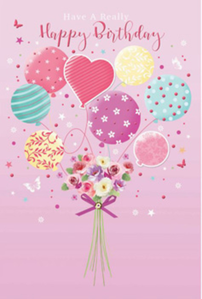This heartwarming birthday scene shows a delicate fusion of balloons and blooms, designed with the kind of care you might expect from a trusted South Tottenham florist. The background is a soft, powdery pink that lets the colours of the composition glow without ever feeling loud. A bouquet of balloons floats gracefully at the centre, arranged in a loose cluster of pastel tones: pale sunshine yellow, sea-glass green, rosy fuchsia, and gentle lavender. Each balloon wears its own festive decoration-twisting ribbons, scattered dots, sweet little floral motifs-with a single heart-shaped balloon drawing the eye, symbolising the love behind the birthday gesture. Suspended below, a fresh bouquet of garden-style flowers blossoms with delicate roses and anemone-like blooms, their petals shaded from cream to rose and mauve, as if brushed by early morning light streaming across a quiet street off Seven Sisters Road. The flowers appear velvety to the touch, their imaginary scent a blend of soft sweetness and fresh greenery. A crisp purple bow ties the stems together at the base, its satiny loops adding a polished, celebratory finish. Around the balloons and flowers, tiny stars sparkle and butterflies seem to drift lazily, giving the impression of a joyful daydream paused in mid-air. The entire image evokes a gentle yet unmistakable sense of birthday jubilation, like a thoughtfully chosen card to accompany a same-day flower delivery to a loved one in South Tottenham.